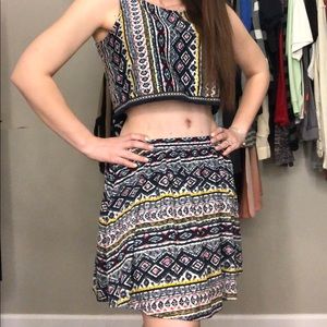 Two piece crop top and mini skirt
